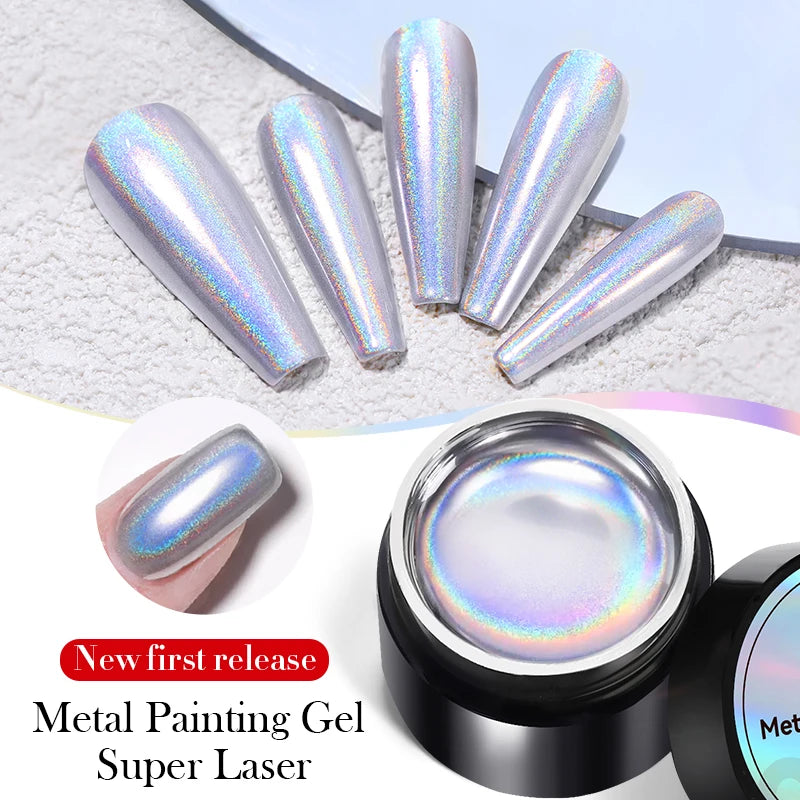 BORN PRETTY 5ml Super Laser Bright Metallic Painting Gel Soak Off Gel Nail Polish Flower Drawing Silver Mirror Glitter UV Gel