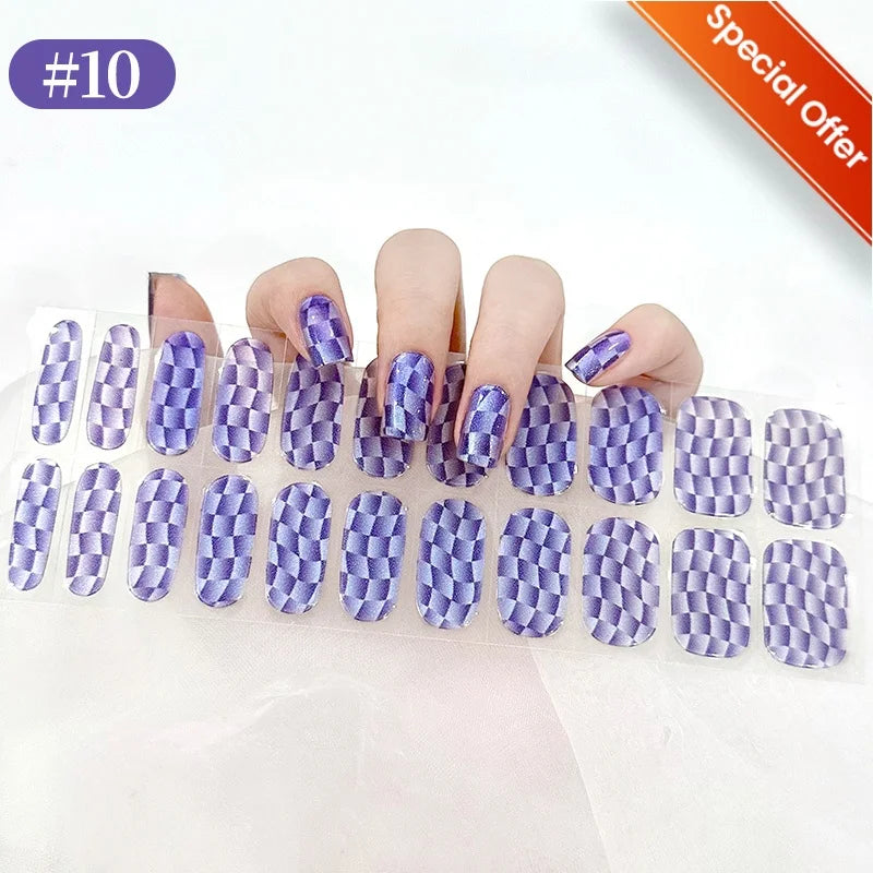 20Tips Gradient French Semi-cured Gel Nail Sticker UV Lamp Needed Full Cover Nail Gel Polish Wraps Manicure Press on Nails Decal