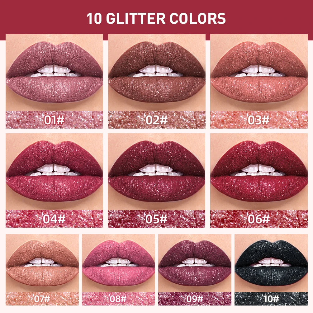 Qibest Glitter Shimmer Liquid Lipstick - Matte Waterproof Lip Gloss