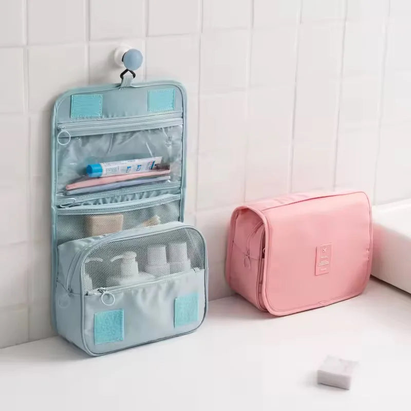 Large Capacity Portable Waterproof Travel Toiletry Bag with Handheld Hook Makeup Storage Bag Dry Wet Separation Cubic Shape