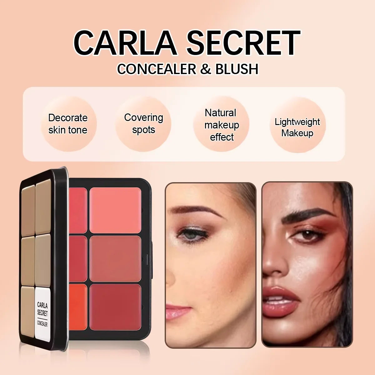 12-Color Concealer Blush & Contour Palette - Matte Cream All-in-One