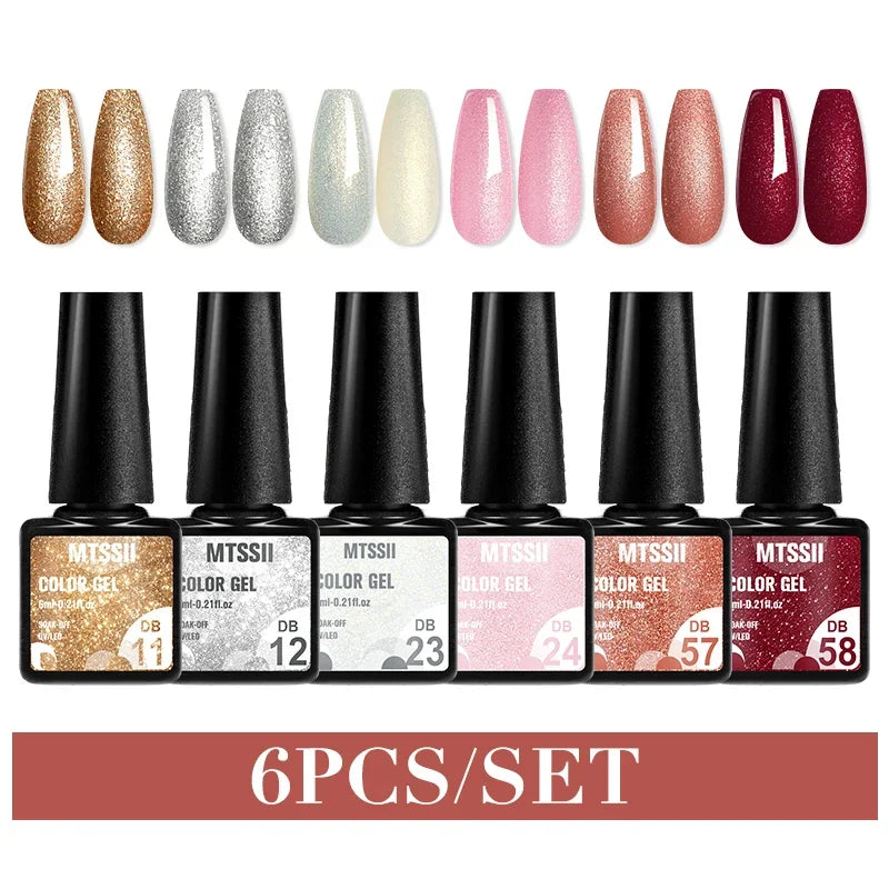 MTSSII 6PCS/Set Sparkly Red Roes Red Gel Nail Polish Shinning Nail Art LED UV Gel Varnish Nail Supplies Manicure Kit for Nails