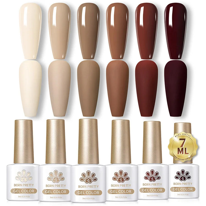 BORN PRETTY 6pcs Crystal Amber Gel Nail Polish Set Jelly Pink Nude Winter Semi Permanent Soak Off UV LED Varnish Manicure Kits