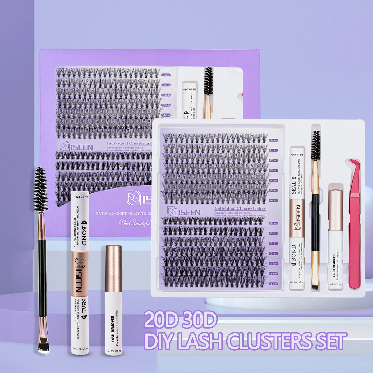 Eyelash Cluster DIY Eyelash Extension Kit with Tweezers Bond and Seal Reusable Single Eyelashes Festival Gift Eye Makeup