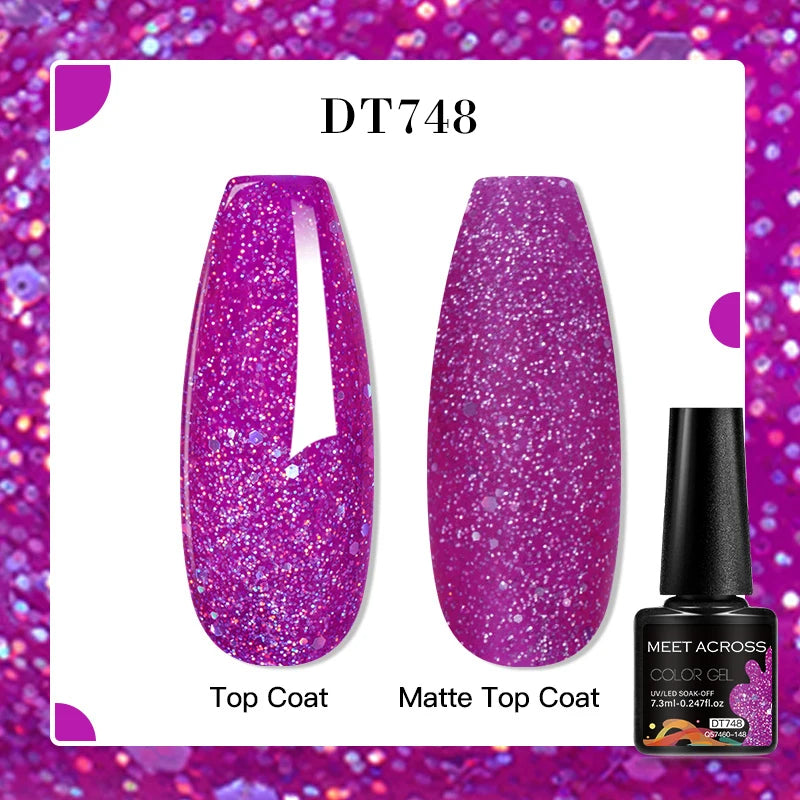 MEET ACROSS 160 Colors 7.3ml Gel Nail Polish Vernis Glitter Sparkly Semi Permanent Soak Off LED UV Gel Varnish Nail Art Manicure