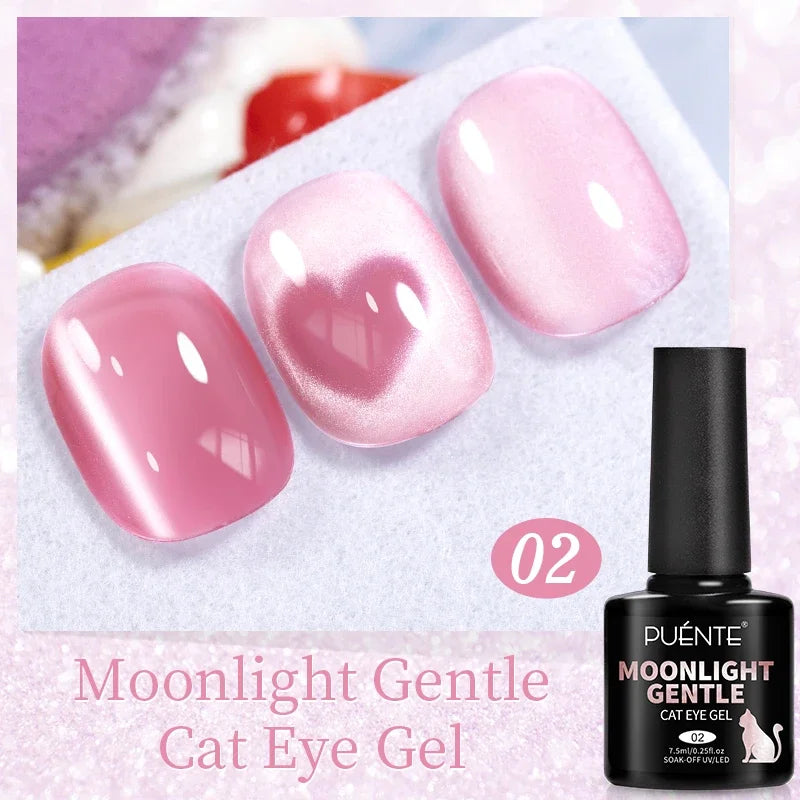 PUENTE 7.5ML Nude Shade Ceramic Cat Eye Gel Nail Polish Shiny Moonlight Cat Eye Gel Soak Off UV Semi-Permanent Nail Art Varnish