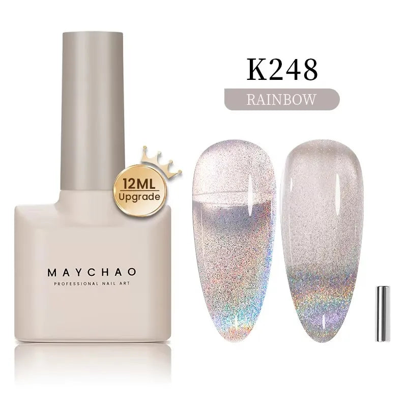 MAYCHAORomantic Galaxy Cat Eye Gel Nail Polish With Magnet Soak off UV Holographic Magnetic Rainbow Gel Polish for Nail Manicure