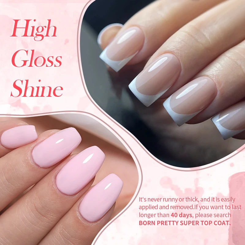 BORN PRETTY 15ml Jelly Nude Rubber Base Gel Natural Milky White Clear Semi permanent Self-Leveling Soak Off UV LED Gel Varnish