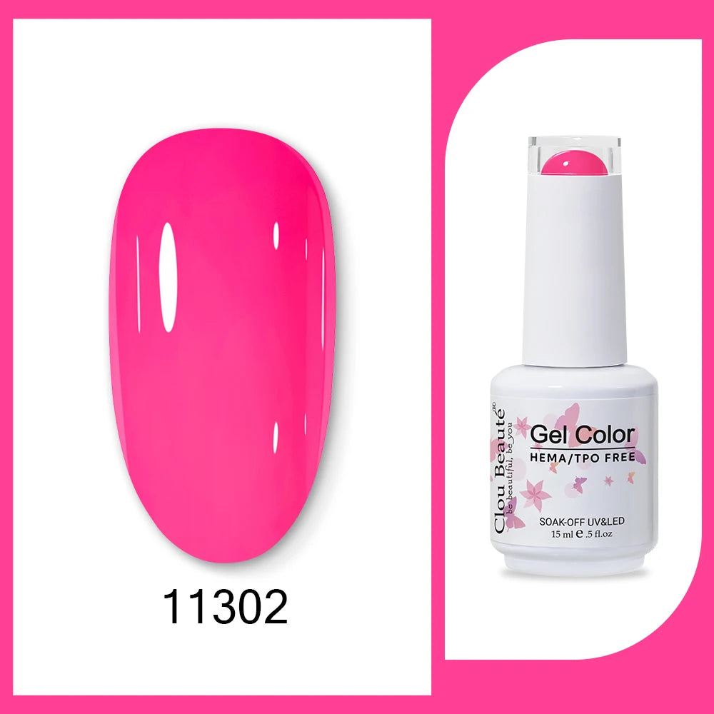 Clou Beaute 15ml Red Black White Green Neon Gel Nail Polish Base Top Coat Velvet Top 400 Colors Semi Permanent Gel Nail Varnish