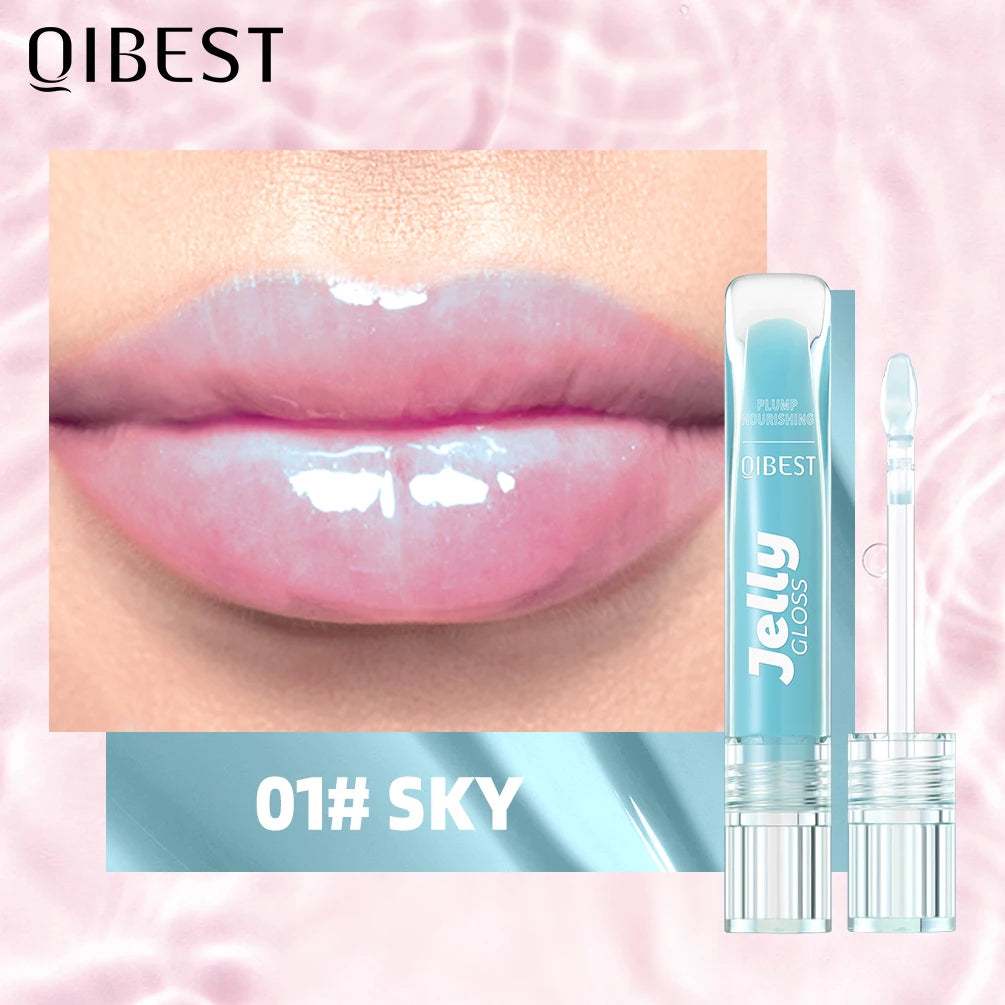QIBEST Mirror Pearl Jelly Lipgloss Moisturizing Lasting Lipstick Hydrating Lightweight Lip Glaze Watery Crystal Lip Tint Makeup