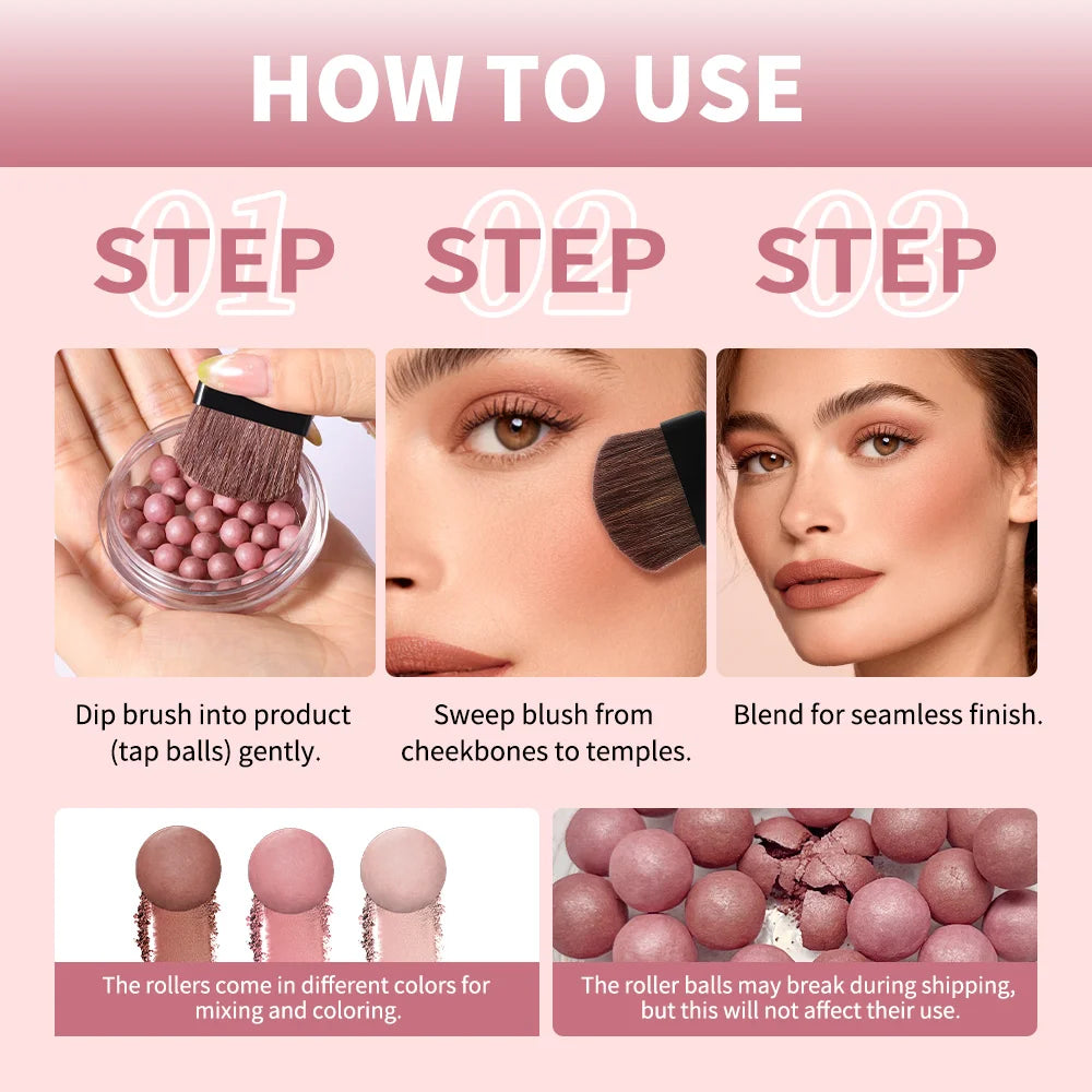 Lakerain ROLLER BLUSH Ball Blush Spherical Blush Pink Pearl Blush Delicate Brightening Female Exquisite Cosmetics