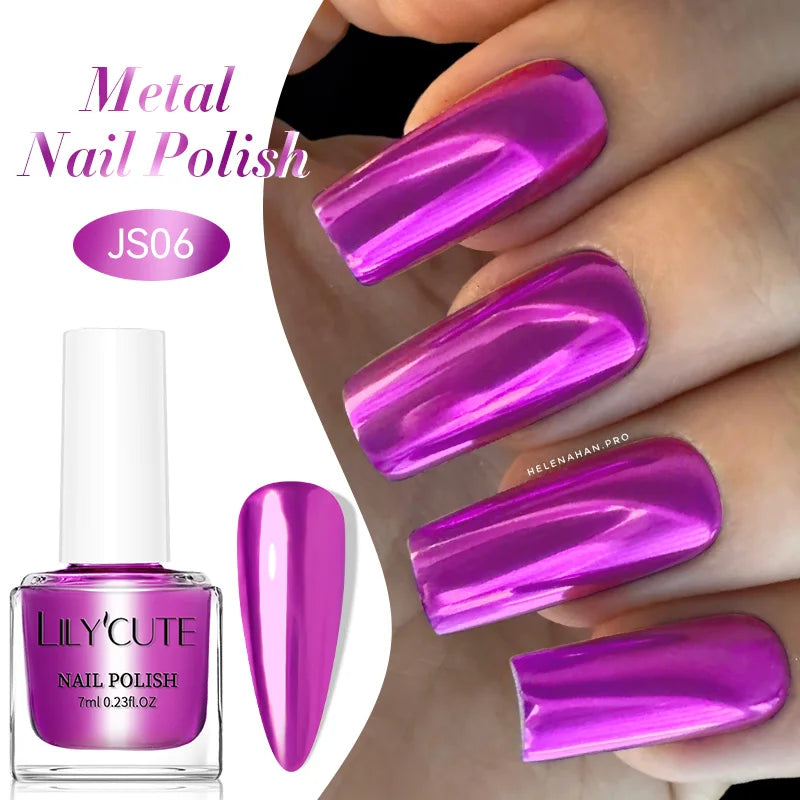 LILYCUTE 7ml Mirror Silver Metallic Nail Polish Super Bright Metal Effect Nail Art Varnish Fast Drying No Need Lamp For Manicure