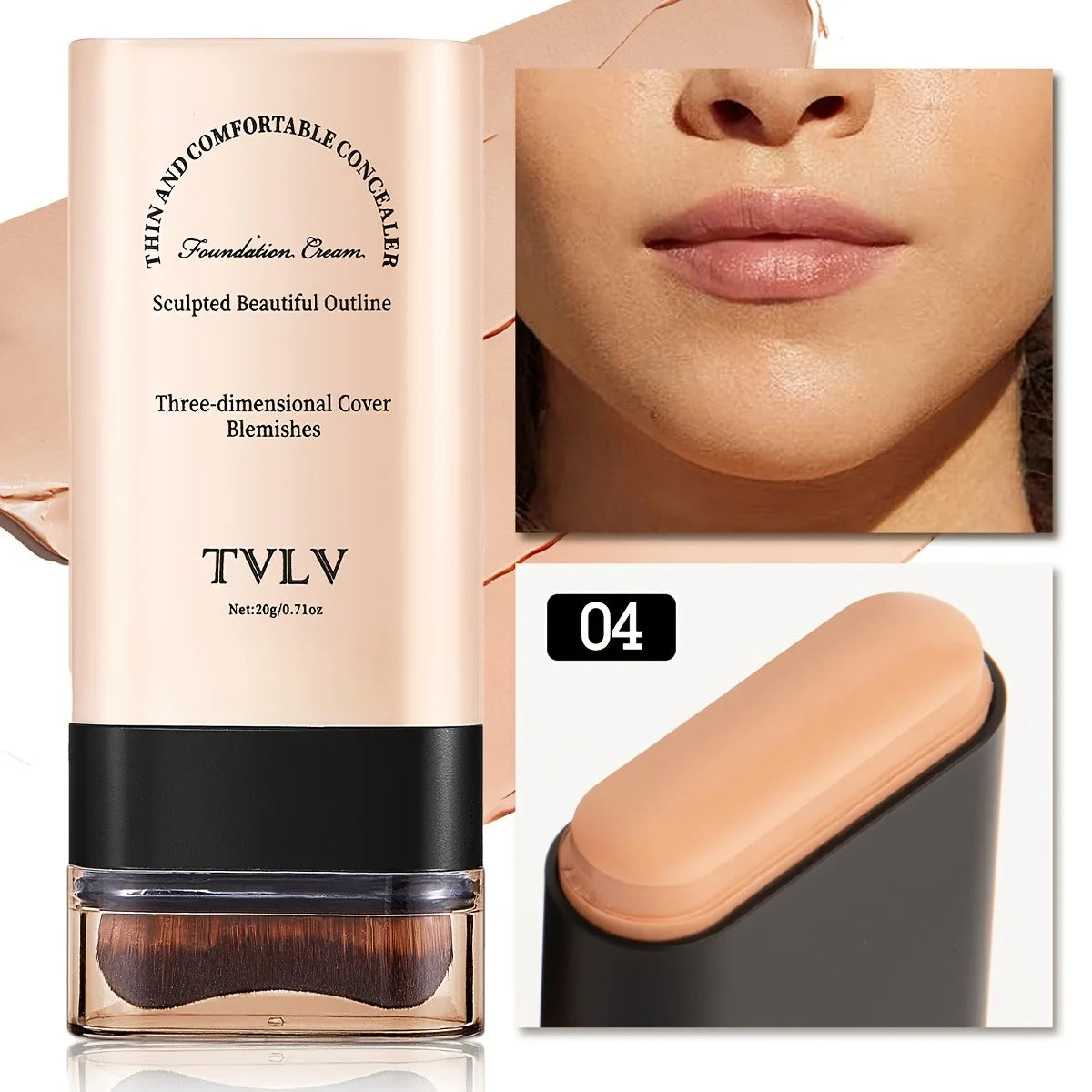 TVLV Velvet Moist Light Eraser Foundation Stick with brush Long-Lasting Flawless Concealer Cream Makeup for Face Beauty Cosmetic