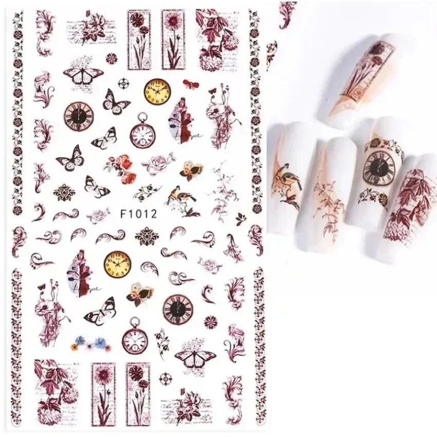 Elegant Butterfly Nail Manicure Stickers Blue Butterflies Leopard Retro Flowers Adhesive Decal Wedding Charm Manicure Tips