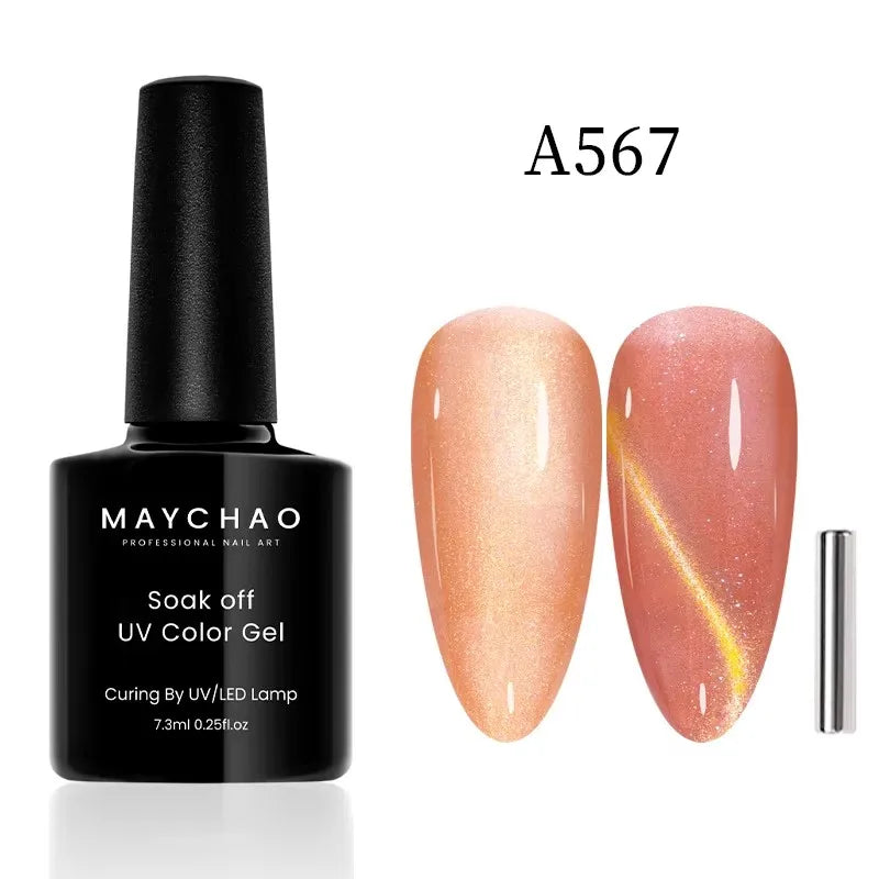 MAYCHAORomantic Galaxy Cat Eye Gel Nail Polish With Magnet Soak off UV Holographic Magnetic Rainbow Gel Polish for Nail Manicure