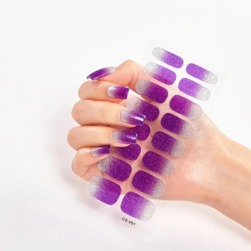 DIY Semi Cured Gel Nail Stickers Long-Lasting Solid Color Nail Strips Patch Slider Nail Sticker Full Cover Decal Manicure Patch