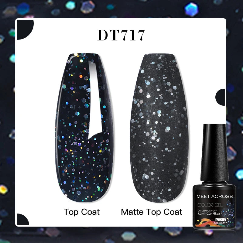 MEET ACROSS 160 Colors 7.3ml Gel Nail Polish Vernis Glitter Sparkly Semi Permanent Soak Off LED UV Gel Varnish Nail Art Manicure