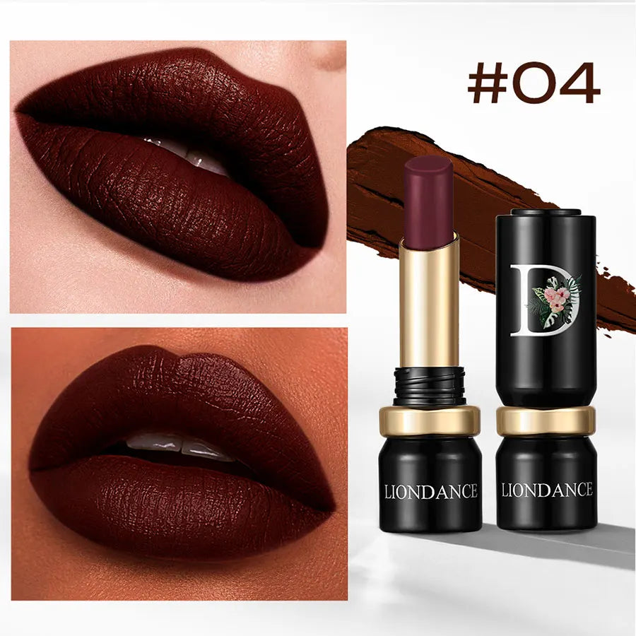 LIONDANCE Velvet Matte Lipstick Nude Soft Dark Color High Pigmented Long-Lasting Waterproof Lip Balm for Women Gift for Girls