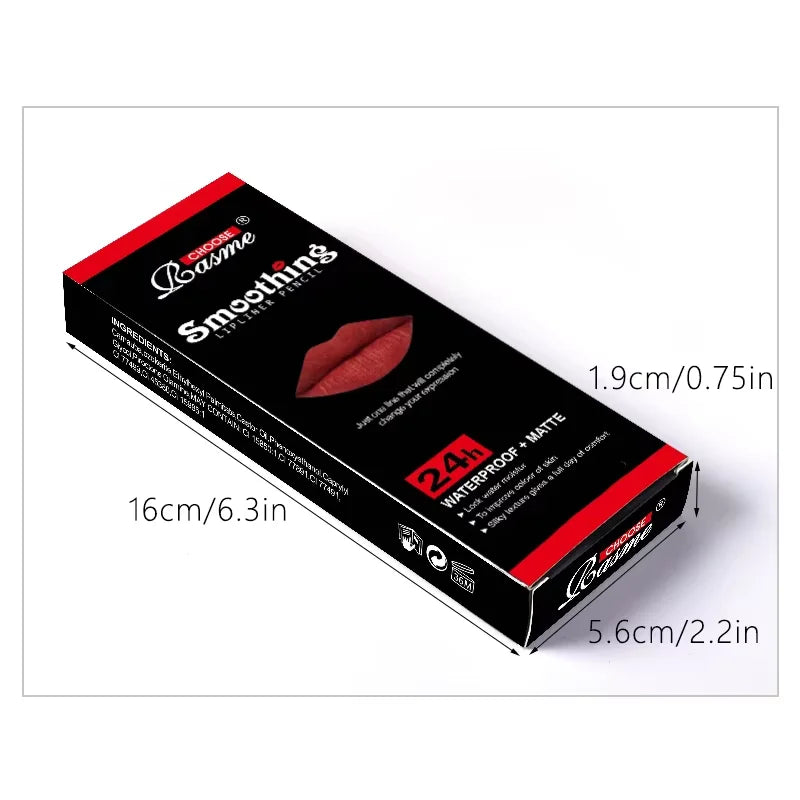 12 Colors Lip Liner Pen Set Professional Lip Liner Pencil Fashion Black Rod  Non-stick Cup Easy To Color Lipstick Pen Makeup