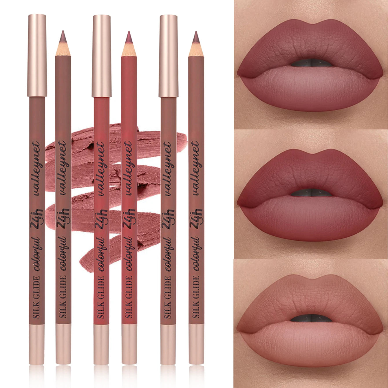 3Pcs/Set Brown Matte Lip Liner | Creamy waterproof formula | Long-lasting, waterproof, smudge-resistant | Highly pigmented