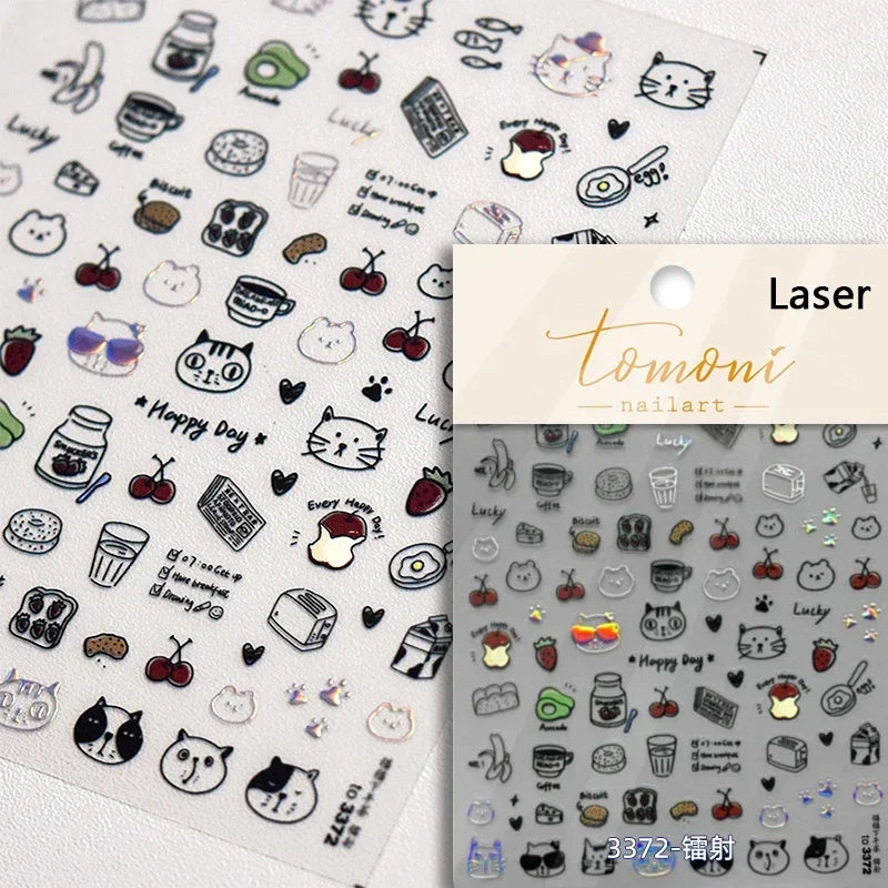Cute Cat Eye Fishbone Animals Leopard Cat Ginger Cat Kitten Exclamation Point Paw Self Adhesive Nail Art Sticker Manicure Decals