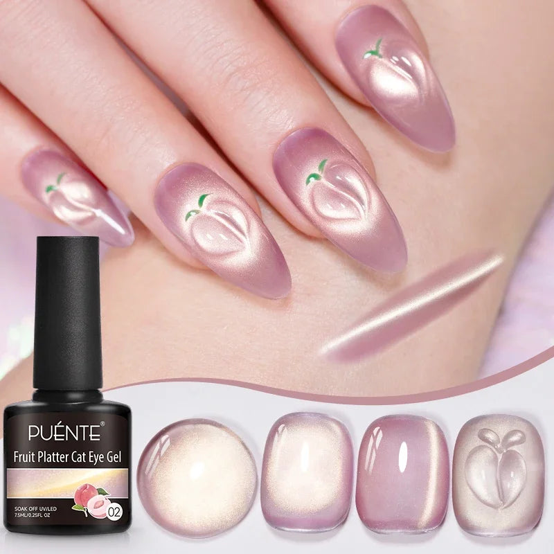 7.5ML Summer Fruit Series Cat Magnetic Gel Nail Polish Green Purple Pink Cat Eye Gel Soak Off UV Nail Art Varnish For Manicure