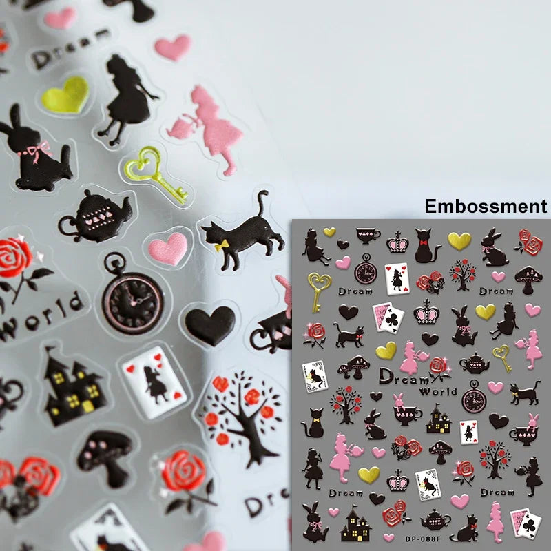Cute Cat Eye Fishbone Animals Leopard Cat Ginger Cat Kitten Exclamation Point Paw Self Adhesive Nail Art Sticker Manicure Decals