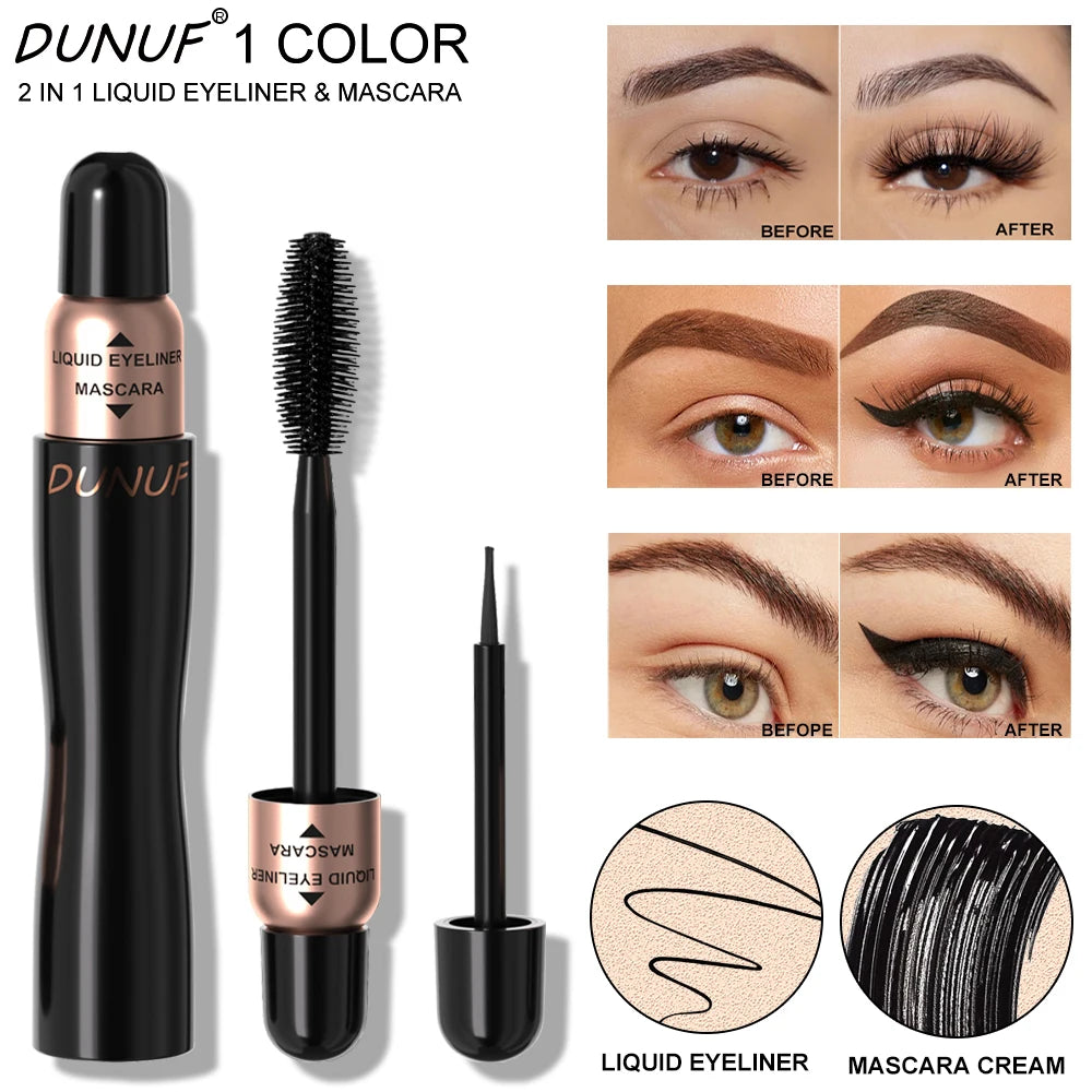 DUNUF 2-in-1 Waterproof Mascara and Eyeliner - Black
