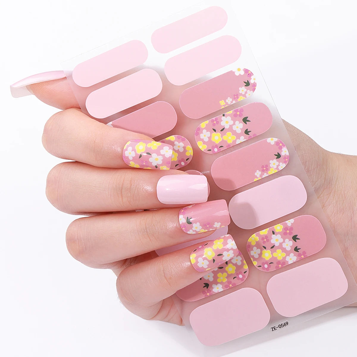 16tips DIY Baking-Free Nail Stickers Spring Summer Flowers Adhesive Nail Strips Patch Slider Full Cover Nail Decoration Decal