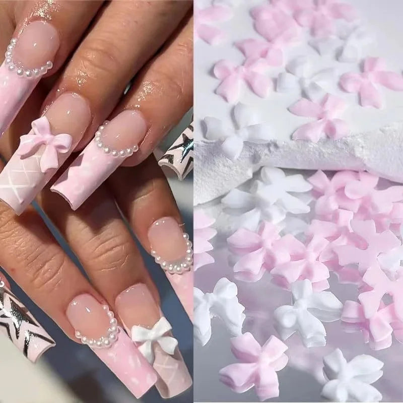Mixed Acrylic Bowknot 3D Nail Art Decorations Flower Resin Charms Gold Beads Caviar Pearl Mixed Rhinestones Accessories set