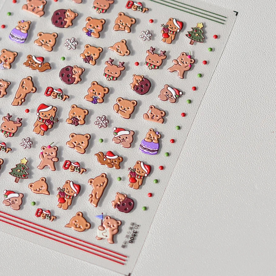 1pcs 5D Japanese Kawaii Bear Nail Art Stickers Brown Cartoon Animals Self-Adhesive Nail Decoration Decals DIY Slider Accessories