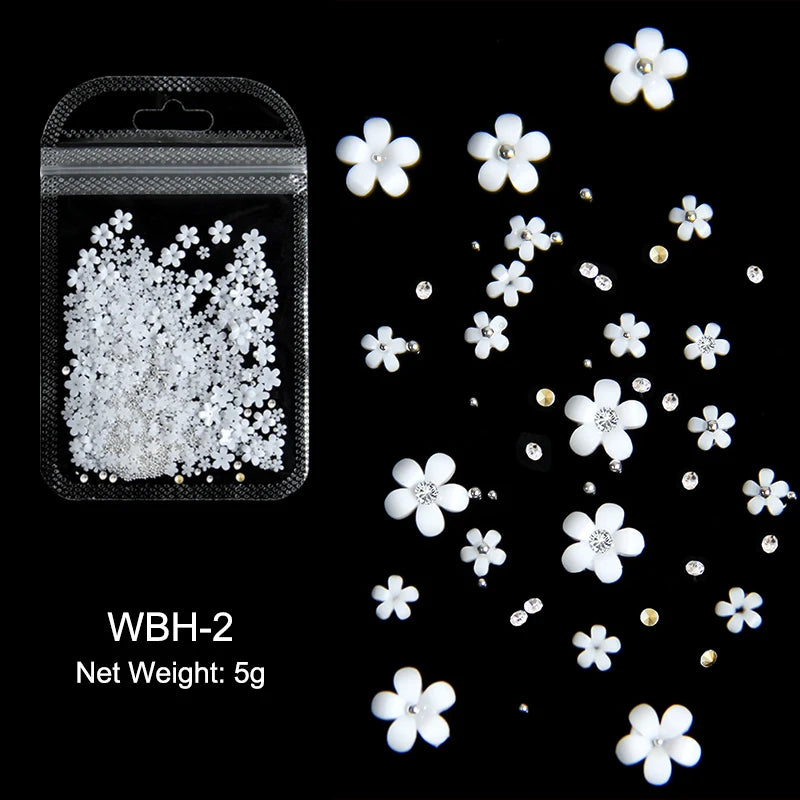 White Acrylic Flower Nail Art Decorations Mixed Size Rhinestones Red Blue Gem Manicure Tools Accessories DIY Nails Design 5g