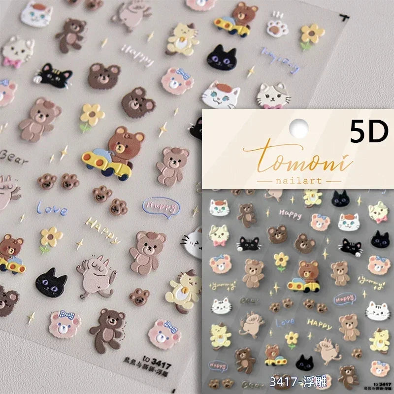 Cute Cat Eye Fishbone Animals Leopard Cat Ginger Cat Kitten Exclamation Point Paw Self Adhesive Nail Art Sticker Manicure Decals
