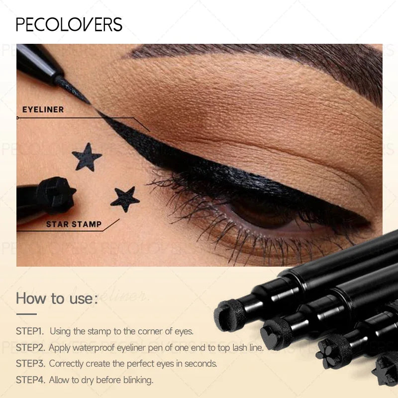 1PC Liquid Eyeliner Stamp - Waterproof, Slim Gel Felt Tip with Heart, Star, Triangle & Flower Shapes for Creative Eye Makeup