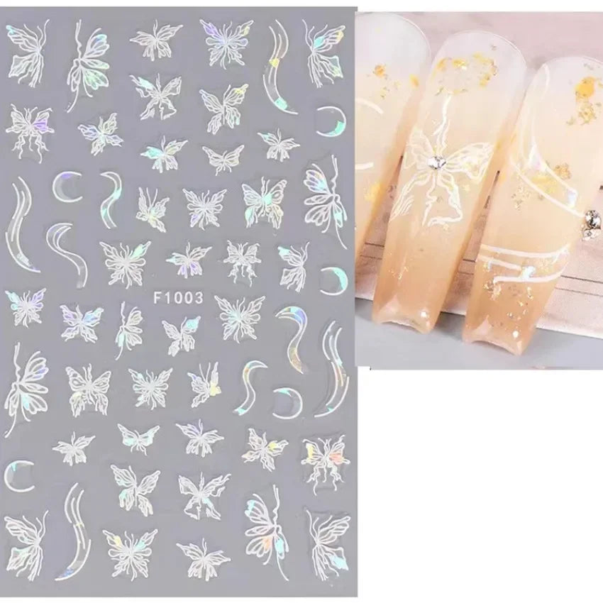 Elegant Butterfly Nail Manicure Stickers Blue Butterflies Leopard Retro Flowers Adhesive Decal Wedding Charm Manicure Tips