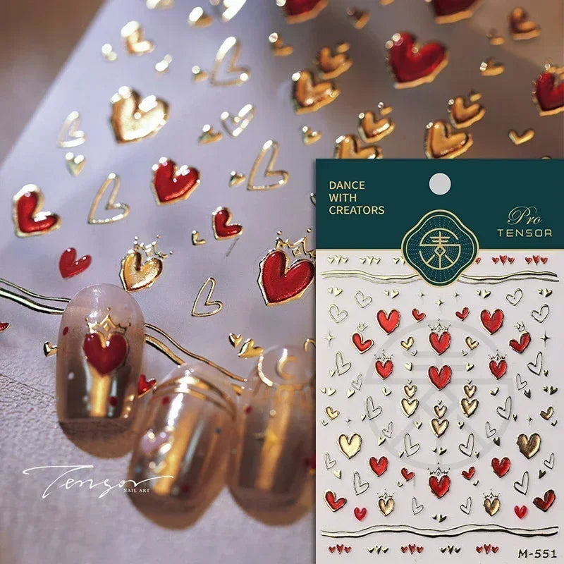 Cat's Eye 5D Gradient European Love Heart Gem Wing Crystal Geometric Colorful Self Adhesive Nail Art Stickers Manicure Decals
