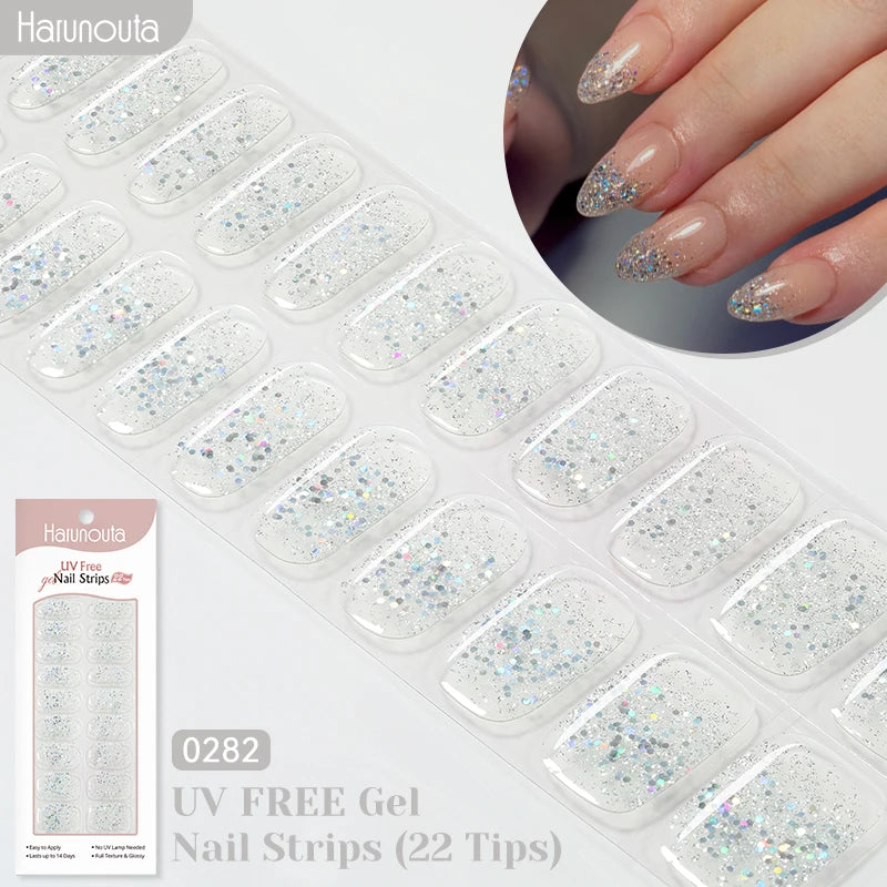 22strips UV Free Nail Gel Strips Loving Heart Gel Polish Nail Sticker Curing-free Adhesive Stickers for Nails Long Lasting Wrap