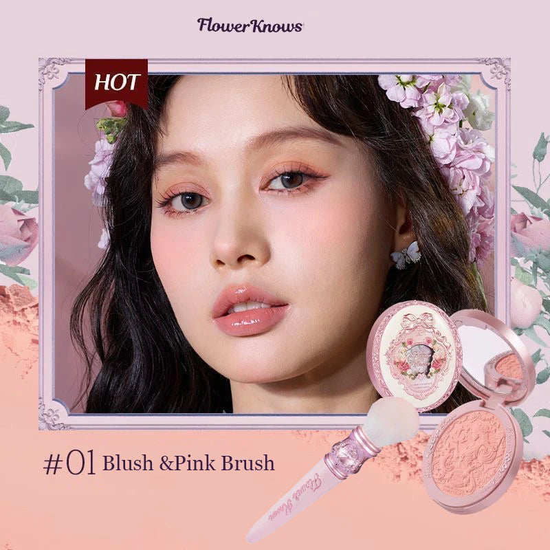Flower Knows Strawberry Rococo Series Embossed Blush Fine Powder Makeup Smooth Long-Lasting Blusher Face Enhancing Makeup Color