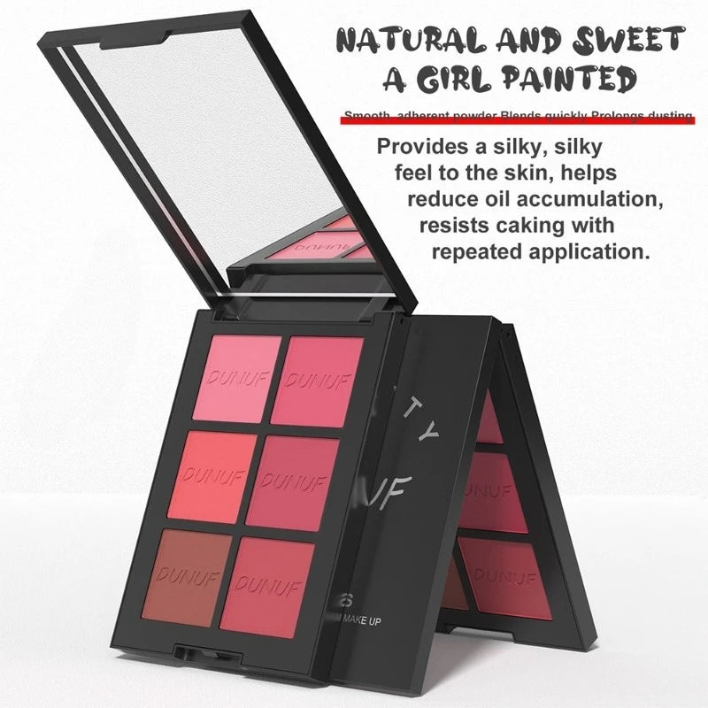 6-color Blush Palette, Highlighter Contour Bronzing Powder Makeup, Natural Long-lasting, High Pigment, Daily Multi-color Makeup