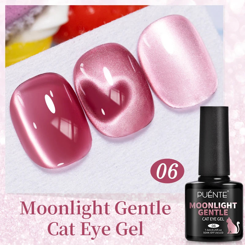 PUENTE 7.5ML Nude Shade Ceramic Cat Eye Gel Nail Polish Shiny Moonlight Cat Eye Gel Soak Off UV Semi-Permanent Nail Art Varnish