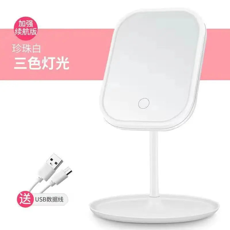 Led Vanity Mirror Intelligent Adjustable Monochrom/3color Light Vanity Mirror Desktop Fill Light Mirror One Touch Charging Model