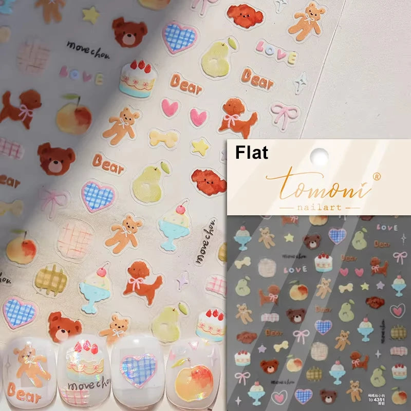 1pcs 5D Japanese Kawaii Bear Nail Art Stickers Brown Cartoon Animals Self-Adhesive Nail Decoration Decals DIY Slider Accessories