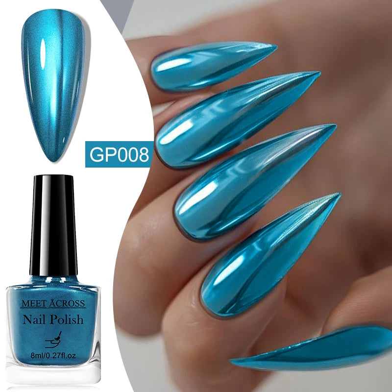 8ml Mirror Metallic Nail Polish No Need Lamp Curing Air Dry Salon Quality Soak-Off Long Lasting Varnishes DIY Manicure Design