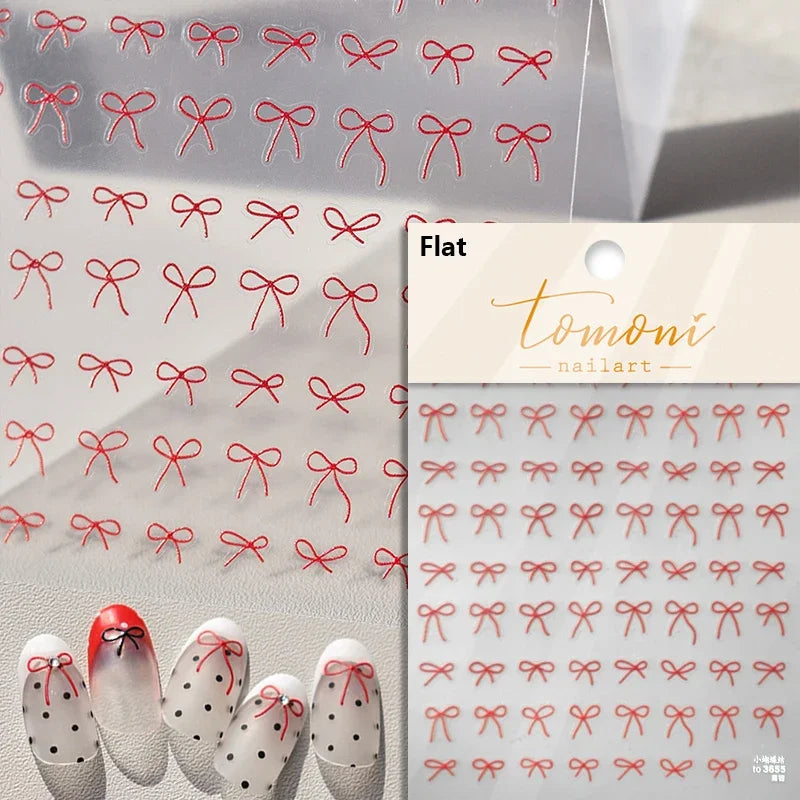 French Leopard Print Bowknot Lace Ribbon Rhinestone Pearl Bow Tie Simple White Black Nail Art Stickers Decoration Manicure Decal