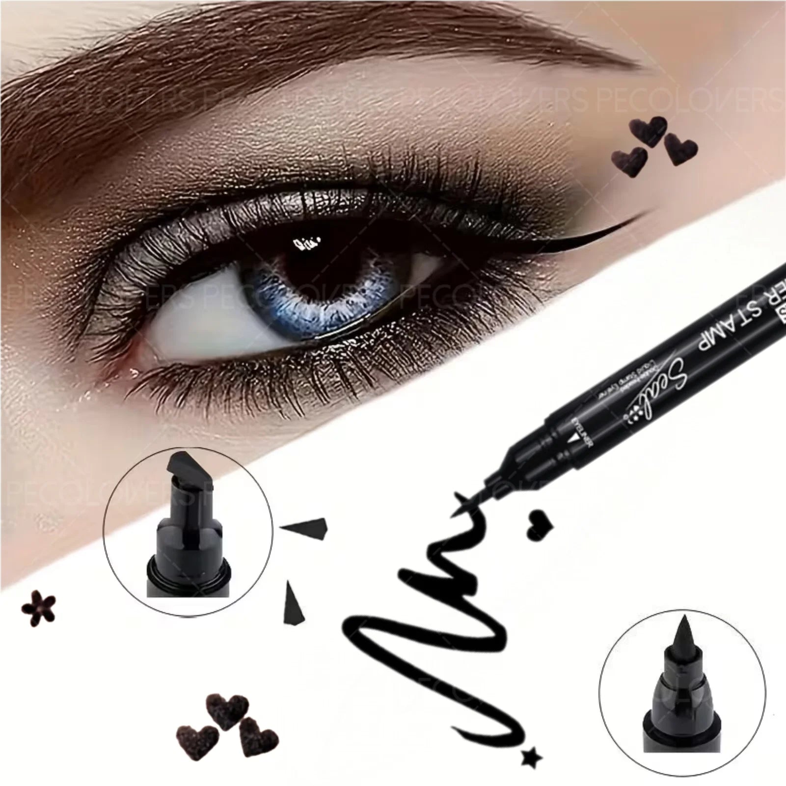 1PC Liquid Eyeliner Stamp - Waterproof, Slim Gel Felt Tip with Heart, Star, Triangle & Flower Shapes for Creative Eye Makeup