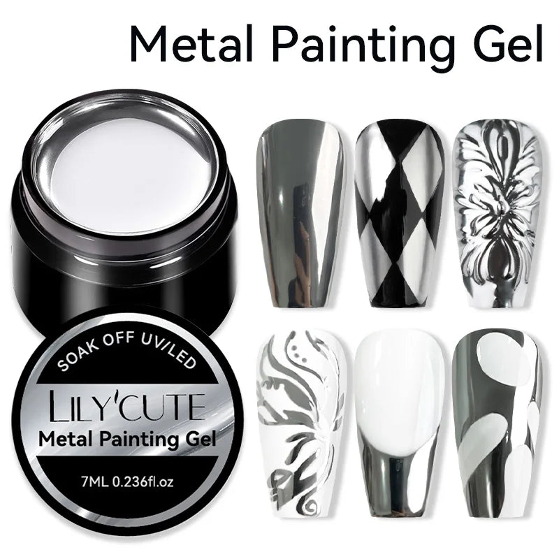 LILYCUTE 5ML Metallic Painting Liner Gel Nail Polish Super Bright Gold Silver Mirror Drawing Gel Semi Permanent Line French Nail