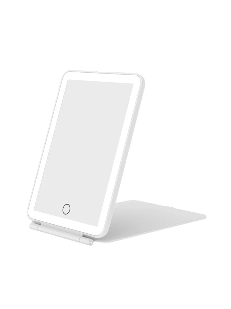 LED Folding Travel Makeup Mirror 3 Colors Light Modes USB Rechargeable Touch Screen Portable Tabletop Cosmetic Mirror