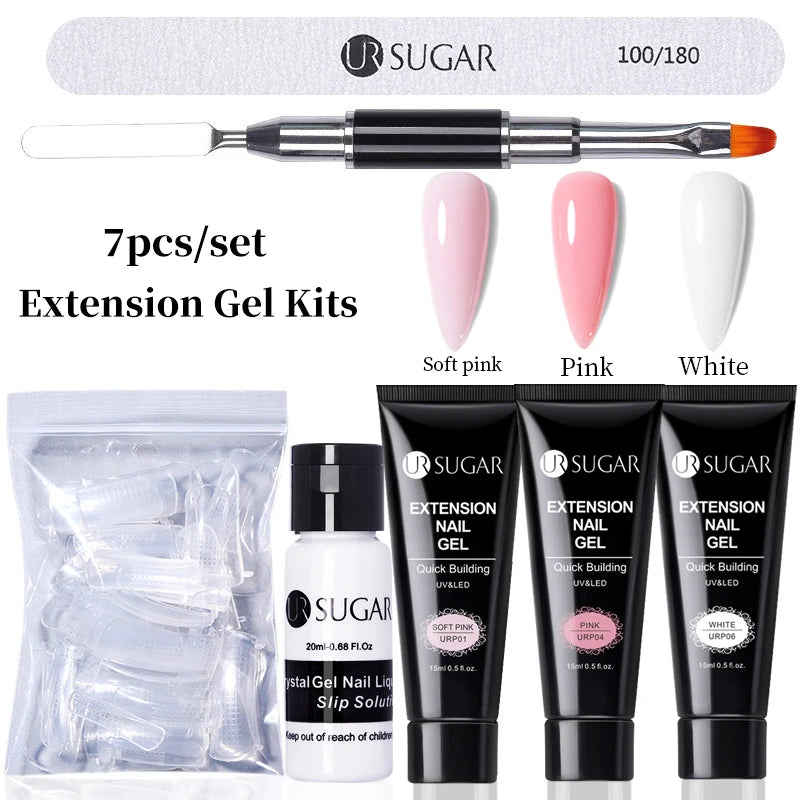 UR SUGAR 15ml Extension Gel Nail Polish Bright Nude White Clear Semi Permanent UV Hard Gel Nails Finger Prolong Gel Varnish Set