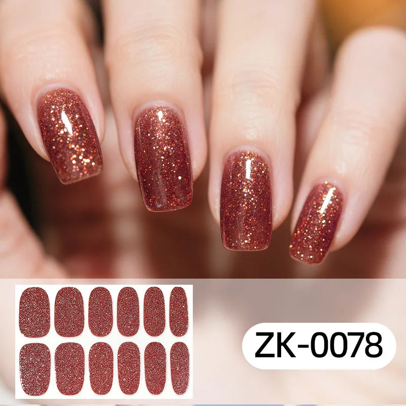 Gradient Cat Eye Style Nail Art Stickers, 16-Piece Set Self-Adhesive Waterproof Glitter False Nail Decals