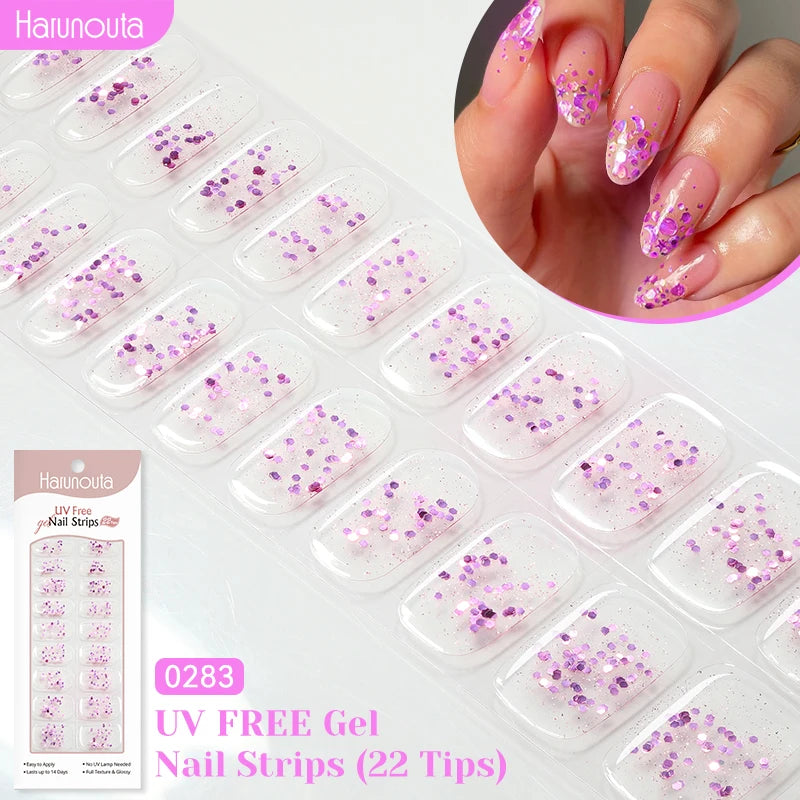 22strips UV Free Nail Gel Strips Loving Heart Gel Polish Nail Sticker Curing-free Adhesive Stickers for Nails Long Lasting Wrap